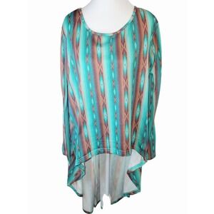 Crazy Train Hi-Low Top Aztec Print Long Sleeve‎ Tunic XL Southwestern Boho